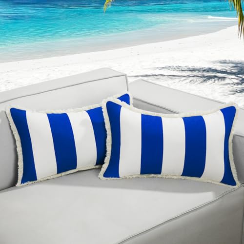 Lewondr Outdoor Kissenbezug 2 Stück gestreift Marineblau