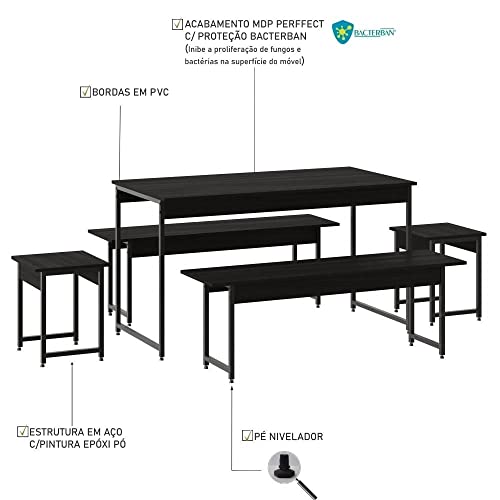 Conjunto Mesa de Jantar com 2 Bancos 2 Banquetas Estilo Industrial Active Yescasa
