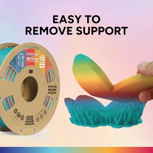 Image of OVERTURE Matte PLA Rainbow Filament 1.75mm, 1kg Cardboard Spool (2.2lbs), Dimensional Accuracy + /- 0.02 mm, Fit Most FDM Printer (Matte Candy Rainbow)