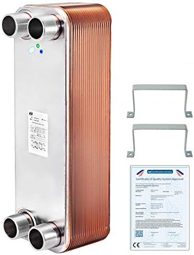 BestEquip Heat Exchanger 3"x7.5" 40 Plates Brazed Plate Heat Exchanger 316L 3/4" MPT Heat Exchanger B3-12A Beer Wort Chiller for Hydronic Heating