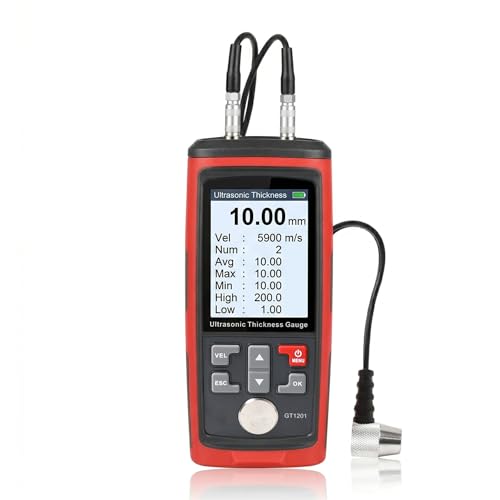 Fuziddn Digital Ultrasonic Thickness Gauge, Range 0.039 to 11.81 in with Probe for Measuring Metal and Nonmetal Materials, Steel, Cylinder Wall, Plastic, Glass, PVC, Pipes (WT100A)