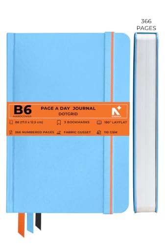 Image of NEORAH -B6 DOTTED | 368 Pages - 110 Gsm | PAGE A DAY JOURNAL (17.5 X 12.5 cm)-Hardcover Dot Grid Notebook |Back Pocket |3 Silk Book Mark - Completely HANDMADE for Journaling,writing - LIGHT BLUE