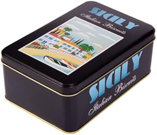 SICILIAN HOLIDAY - Vintage Style Rectangular Biscuit Cookie Tin/Storage Tin - Black / Multi-coloured - 500 g (Biscuits not included)