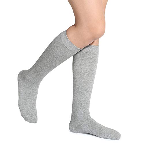 Leotruny 3 Pairs Women's Cotton Opaque Knee High Socks (C06-3 Pairs White Black Gray) #TOP3