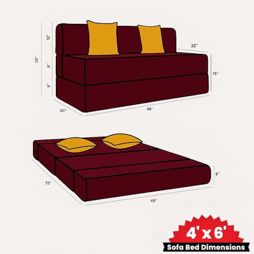 Image of CELLBELL Comfy Sofa Cum Bed 4x6 Feet | Foldable Dual Use Couch Bed with Soft Cushions, Washable Fabric Cover & Sturdy Frame | Space Saving Modern Design for Living Room, Bedroom & Guest Use (Maroon)