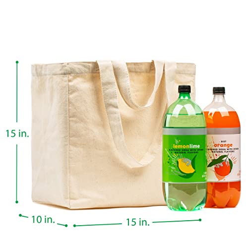 VeraMia Canvas Grocery Bag 3pc XL Set with Real Pockets, Long Shoulder Strap and Short Handle. Heavy Duty, Foldable, Washable2