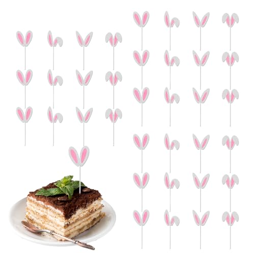 Bunny Cake Toper - 36 Pcs Decorative Rabbit Cakke Topper | Paper Buny Ears Cakke Topper, Reusable Easter Cake Decoration Easter Bunny Decorations For Cakes Desserts