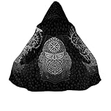 Wikinger Tattoo Ragnarok Fenrir Wolf Mjölnir Odin God Warmer Kapuzenumhang Nordischer Kaschmirmantel Lässiger Parka Herren Winterjacken(Nordic Tattoo Coat B,XXL)