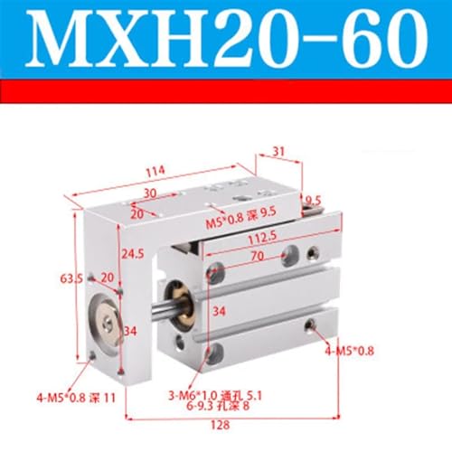 Vérin pneumatique pour table coulissante pneumatique compacte MXH20-60 - 3