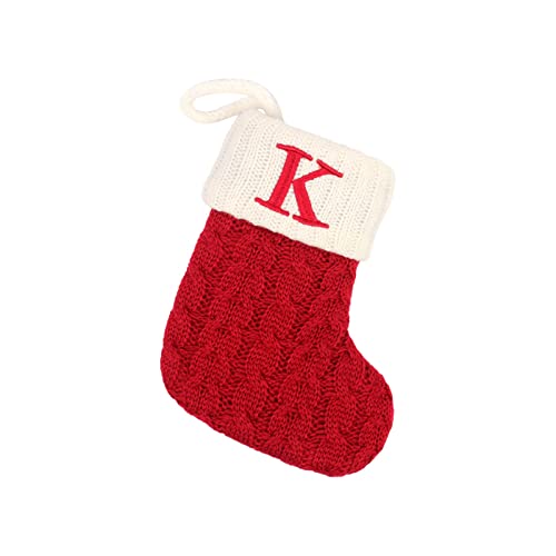 Christmas Stockings Monogrammed with Letters Red and White Cable Knitted Hanging Stuffers Mini Art Decor Stocking Set for Farmhouse Santa Tree Gifts Family Holiday Party Fireplace Xmas Decor(K)