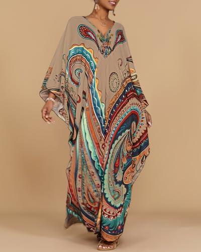 Image of Bsubseach Moo Moos for Women Batwing Sleeve Kaftan Dresses with Pockets
