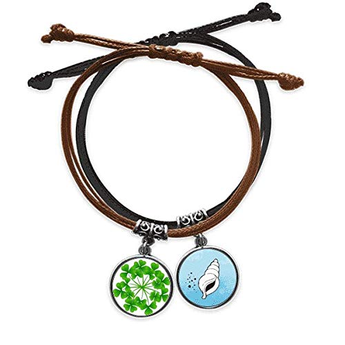 Pulsera de trébol de cuatro hojas de Irlanda con cadena de cuero cuerda ajustable