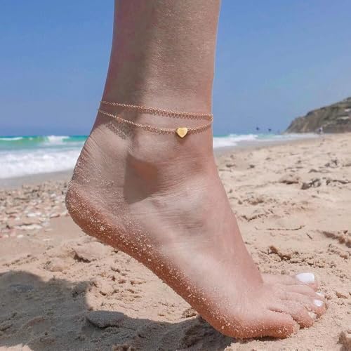 Turandoss Tiny Initial Ankle Bracelets for Women, 14K Gold Filled Dainty Summer Ankle Bracelet Beach Foot Chain Letter Anklet for Women, Beach Jewelry Anklet with Initials S