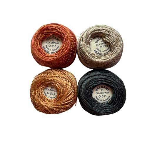Image of Valdani Hand Dyed Perle Cotton Thread Bundle - Size 12, Colorfast Quilting & Embroidery Thread, 4 Neutral Autumn Shades, 109 Yards Each, Ideal for Applique, Punch Needle & Stitching