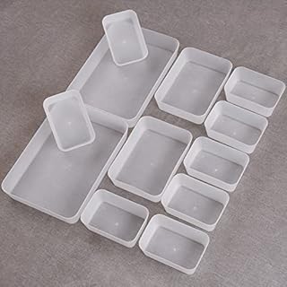 12Pcs Desk Drawer Organiser Tray, Makeup Drawer Organiser with 3-Size Plastic Drawer Organiser for Bathroom Bedroom Dresser Kitchen Office (White)