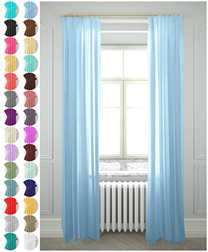 Megachest Lucy - Cinta de Gasa para Recoger Cortinas (2 Paneles con Lazos, 28 Colores), Azul Celeste, 56