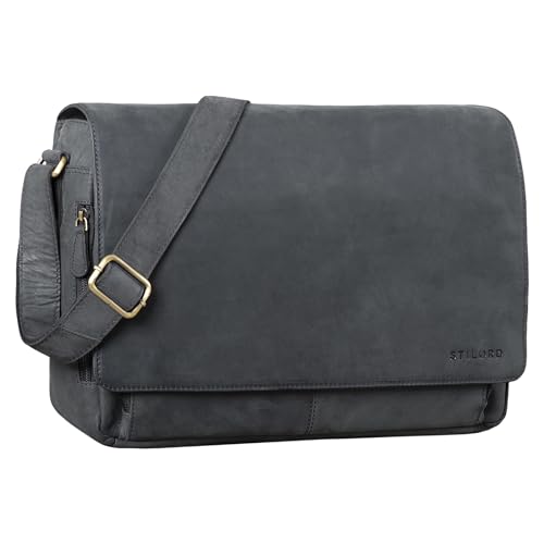 STILORD Vintage Umhängetasche aus Leder grau - 15 Zoll Laptoptasche für Büro, Uni, Office, Schule - DIN A4 Schultertasche 'Tom'