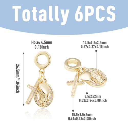 Image of 6Pcs 18K Gold Plated Cubic Zirconia Cross Heart Charms
