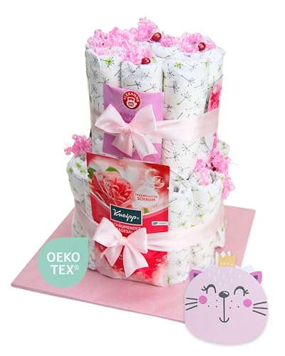 Windeltorte ® für MAMA & BABY [VERWÖHNEN] - Jungen & Mädchen - Neutral Unisex - Geschenk zur Geburt - Baby Party - Babyshower - Pullerparty - Babyartikel - Windeln - Geschenkkorb - Torte kaufen