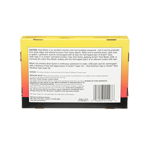 Image of 3M Scotch Vinyl Mastic Pad Electrical Tape 2200, 3-1 /4 inch x 4-1 /2 inch, Black, Self-Fusing Rubber Tape for Insulating and Moisture Seal, Box of 10 Pads