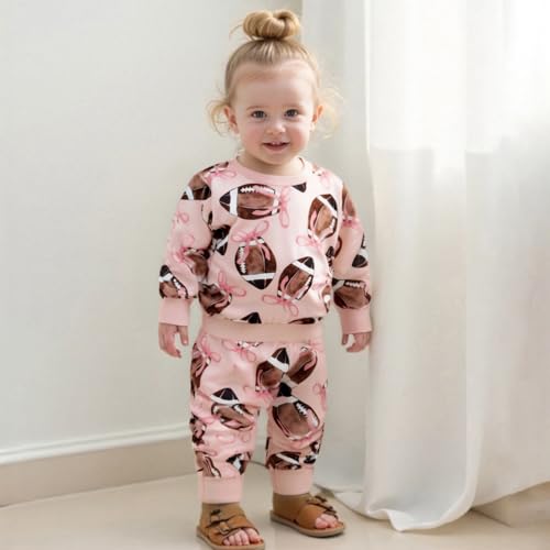 Toddler Baby Girl Football Outfit Rugby Bow Long Sleeve Sweatshirt and Pants Set 2Pcs Game Day Fall Winter Clothes2
