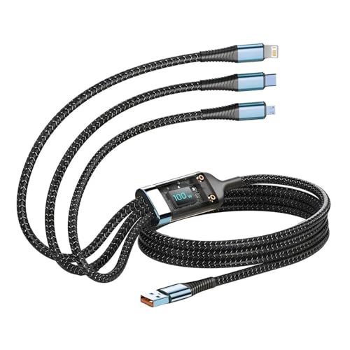Fast Charging Cable 3 in 1 100W Type C IOS & Micro USB Nylon Braided Multi Charger Cord | Compatible with Phones Tablets Laptops Universal fast Charging Cable 1.2M (Black)