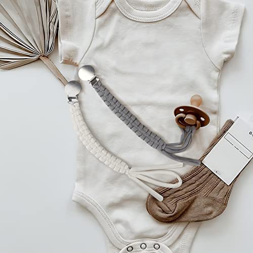 Kowlone Pacifier Clip For Baby Boys Girls Braided Pacifier Straps Binky Clips Chain Leash Holder Handmade Baby Shower Birthday Christmas 3 Pack(Grey,White) #TOP4