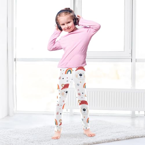 Cartoon Bear Rainbow Girls Leggings Ultra Soft Compression Yoga Gym Pants for Kids 4-10T4