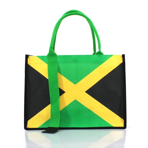 Image of Women's Canvas Tote Bag Waterproof Ribbon Beach Bag Jamaican Reggae Party Bag | Waterproof