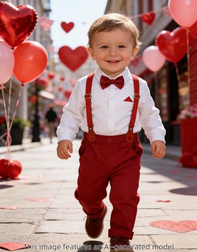 Image of A&J DESIGN Baby Boys Suits Infant Gentleman Formal Wedding Suspenders Outfit with Bowtie