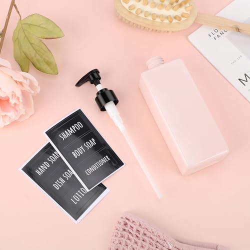 Image of Segbeauty 16.9oz Soap Dispenser Refillable, 2pcs Pink Shower Lotion Bottles with Labels, 500ml Plastic Square Shampoo and Conditioner Bottles for Bathroom, Empty Hand Dish Soap Dispenser for Kitchen