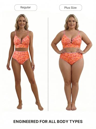 Herseas Women's 2 Piece Bikini Sets Metal Ring High Waisted Swim Suits Cutout Floral Print Full Coverage Bathing Suit Modest Beach Vacation Outfits Trendy Pool Party Outfits Medium — view 5