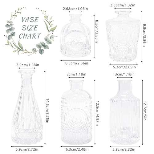 image for SUPMIND Glass Bud Vase Set of 5, Clear Small Flower Vases for Centerpi