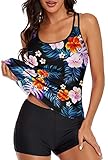 Omichic Womens Tankini Swimsuits for Two Piece Bathing Suits with Boyshorts Orange Floral Large