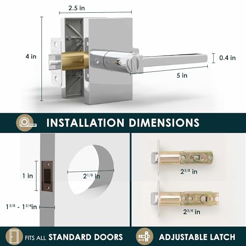 Image of Mega Handles Glamor Entry Door Handle - 2 Pack Reversible Chrome Door Handles, Keyed Entry Heavy Duty Door Handle with Lock for Entrance & Bedroom, Fits All Standard Doors - Polished Chrome