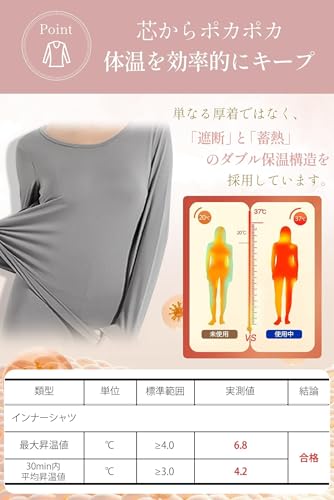 MayCherry ヒートテック インナー インナーシャツ レディース 防寒 カップ付き 約6℃昇温 3Dパッド付き 防寒保温 インナー トップス 長袖 冬 あったかインナー Uネック 吸湿発熱 無地 ストレッチ 柔らかい ゆったり の商品画像 3