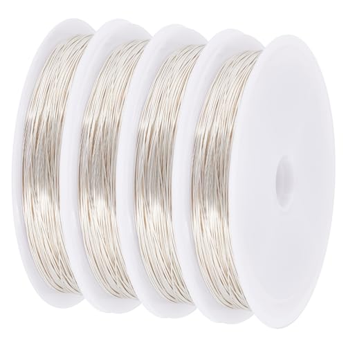 SUNNYCLUE 40M Copper Bead Wires 0.5mm 24 Gauge Craft Wire Silver Beading Wires Tarnish Resistant Jewellery Beading Wire Copper Craft Wires Soft Bead String Wire for Jewellery Making Wrapping Sculpting