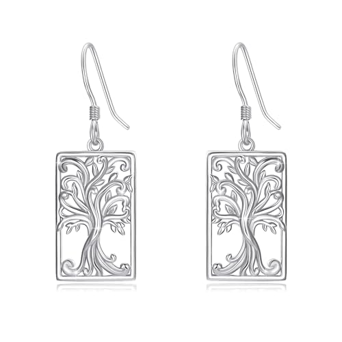 Tree of Life Earrings for Women, 925 Sterling Silver Family Tree Dangle Earrings Gifts for Women Mother Wife Christmas Gifts