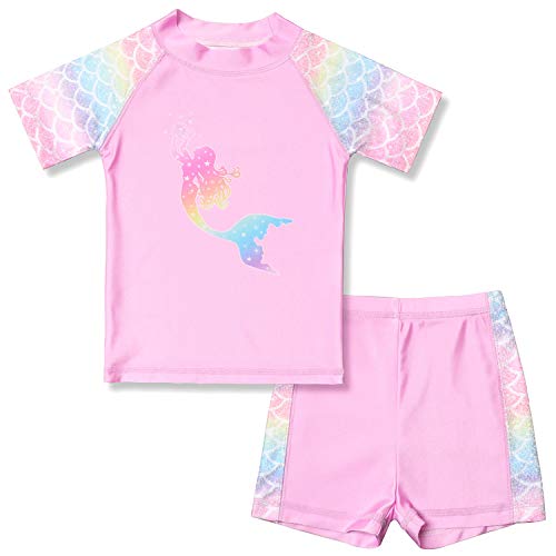 QPANCY Rash Guard for Girls Swimwear 2-Piece Mermaid Unicorn Swimsuit UPF 50+ UV