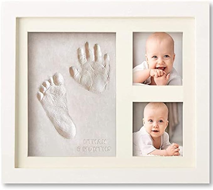Baby Handprint and Footprint Makers Kit Keepsake Frame for Newborn Boys & Girls- Baby Girl Gifts & Baby Boy Gifts- New Mom Baby Shower Gifts- Baby Milestone Picture Frames Baby Registry- Nursery Decor