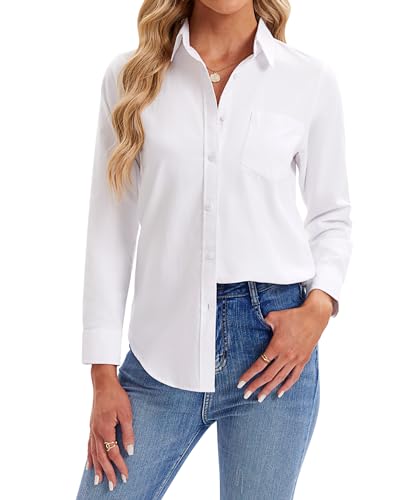 siliteelon Womens Button Down Shirts Long Sleeve Collared Office Work Blouses Tops with Pocket Oxford Shirts3