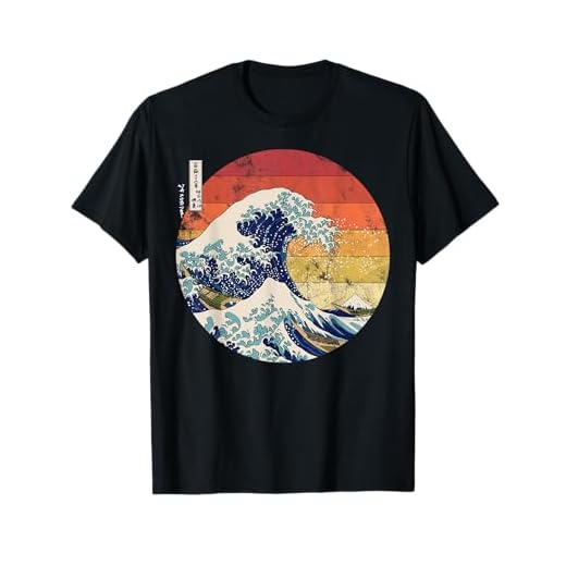 De la gran ola de Kanagawa Hokusai japonés hombres retros Camiseta