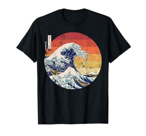De la gran ola de Kanagawa Hokusai japonés hombres retros Camiseta