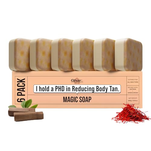 Ghar Soaps Sandalwood & Saffron Magic Soaps For Reduce Tan (100 Gms Pack Of 6) | Paraben Free | Chandan & Kesar Bath Soap | Handmade Soaps For Glowing | Skin Brightening Soap For Men & Women