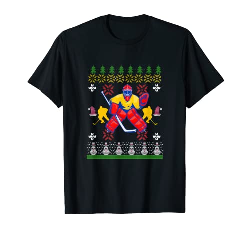 Feo Navidad Jugador de hockey sobre hielo Stick Puck Goal Coach Team Camiseta