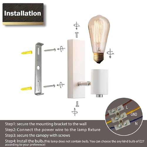 Lámpara de pared E27 retro minimalista rectangular con rotación ajustable negra para decoración interior 5