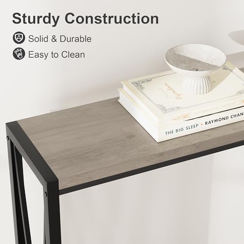 GAOMON Console Table, 2-Tier Entryway Table with Storage, 43" Narrow Sofa Table with V Design, Industrial Console Table for Entryway, Living Room, Hallway, Foyer, Corridor, Office-Grey