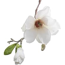 White Artificial Magnolia Fake Silk Flower Single Floral Home Decor Living Room Bedroom Garden Party Wedding Decoration in Pots Vase for Desk Table, Artificial Flowers, Home Decor, Decorations