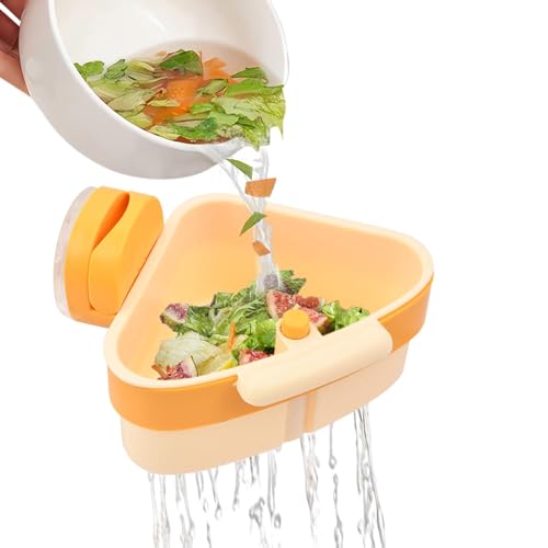 Colador para fregadero con ventosa y almacenamiento amarillo