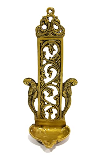 eSplanade - Ethnic Indian Design Peacock Brass Wall Hanging Diya - 11 Inches | Home Decor |Brass Diya | Deepam | Lamps | Kuthu Vilakku |